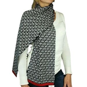 Michael Kors Black and White  With Red Trim Monogram‎ Scarf